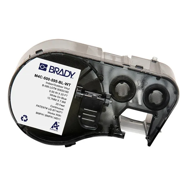 Brady M4C-500-595-BL-WT etiquetas de vinilo blanco sobre azul 12,70 mm x 7,62 m (original)