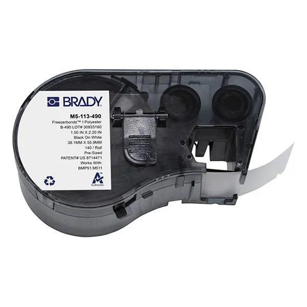 Brady M5-113-490 Etiquetas de poliéster Freezerbondz negro sobre blanco 38,1 mm x 55,88 mm (original)