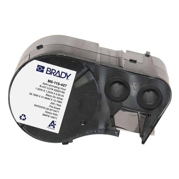 Brady M5-115-427 etiquetas de vinilo laminado negro sobre blanco/transparente 31,75 mm x 38,1 mm x 12,7 mm (original)