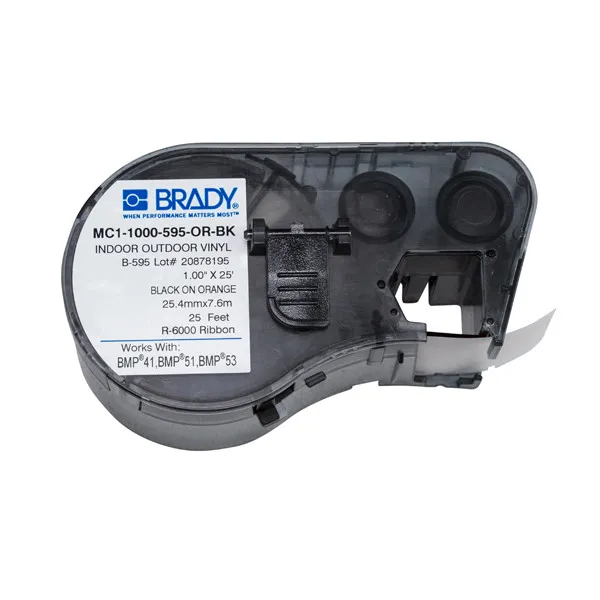Brady MC1-1000-595-OR-BK cinta de vinilo negro sobre naranja 25,4 mm x 7,62 m (original)
