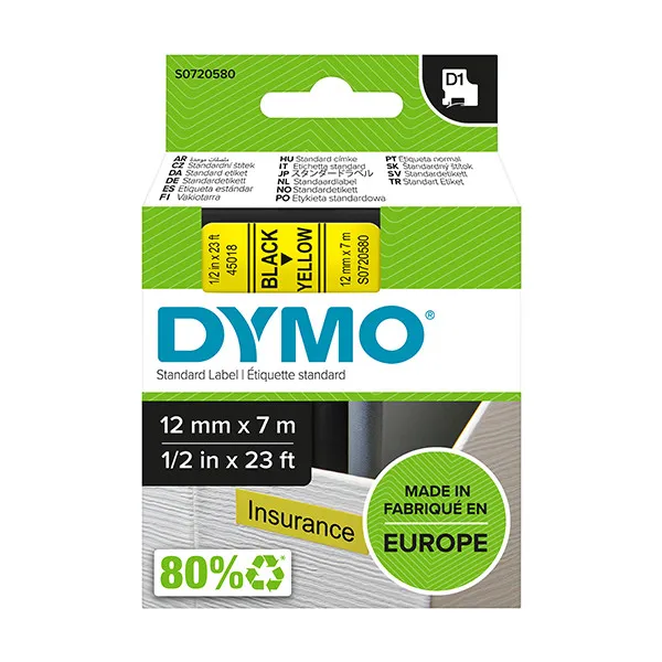 Dymo S0720580 / 45018 cinta negro sobre amarillo 12 mm (original)