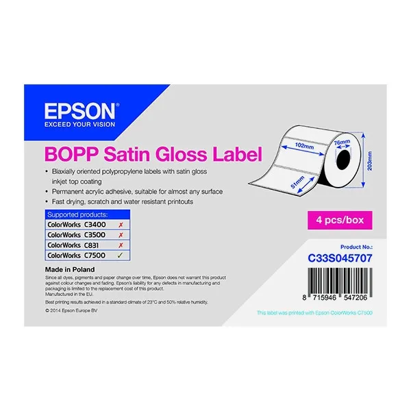 Epson C33S045707 rollo de etiquetas BOPP brillantes satinadas 102 x 51 mm (original)