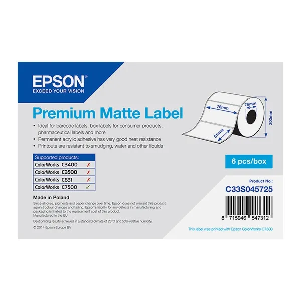 Epson C33S045725 rollo de etiquetas mate premium 76 x 51 mm (original)