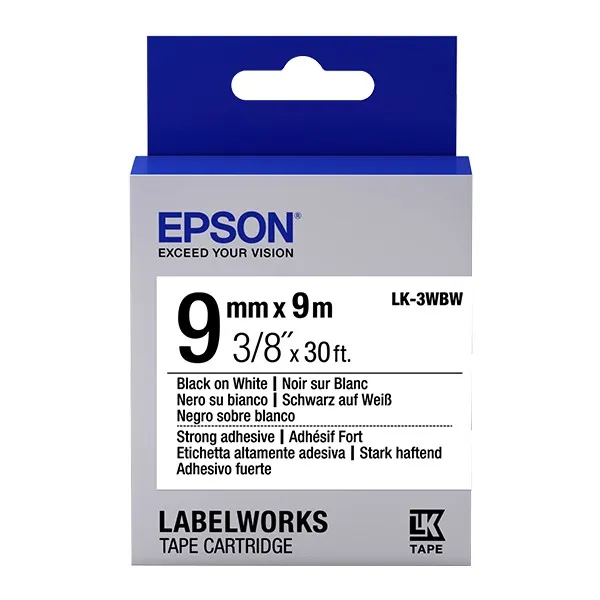 Epson LK-3WBW cinta superadhesiva negro sobre blanco 9 mm (original)