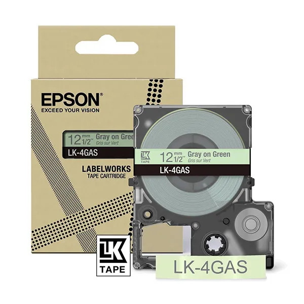 Epson LK-4GAS cinta gris sobre verde 12 mm (original)