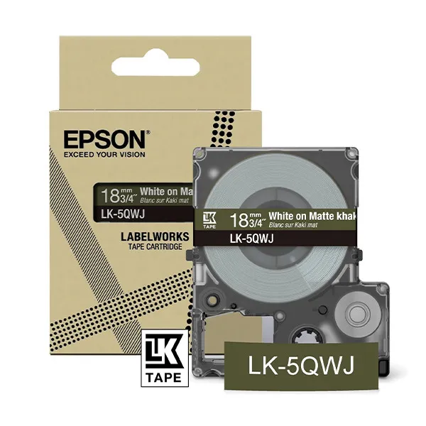 Epson LK-5QWJ cinta mate blanca sobre caqui 18 mm (original)