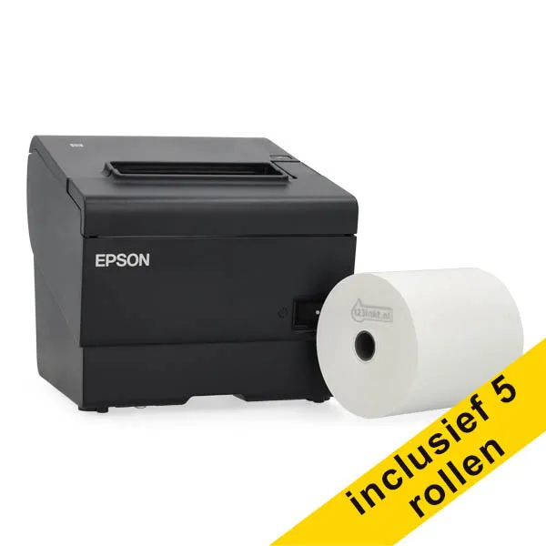 Epson TM-T88VII impresora de tickets con 5 rollos de papel termotransferible para caja registradora de 80x80x12 cm, color blanco.