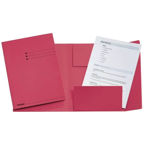 Esselte carpeta de cartón roja | tamaño folio | solapas | con líneas impresas | 50 unidades