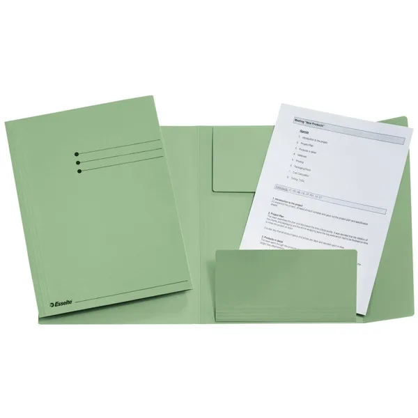Esselte carpeta de cartón verde | tamaño folio | solapas | con líneas impresas | 50 unidades