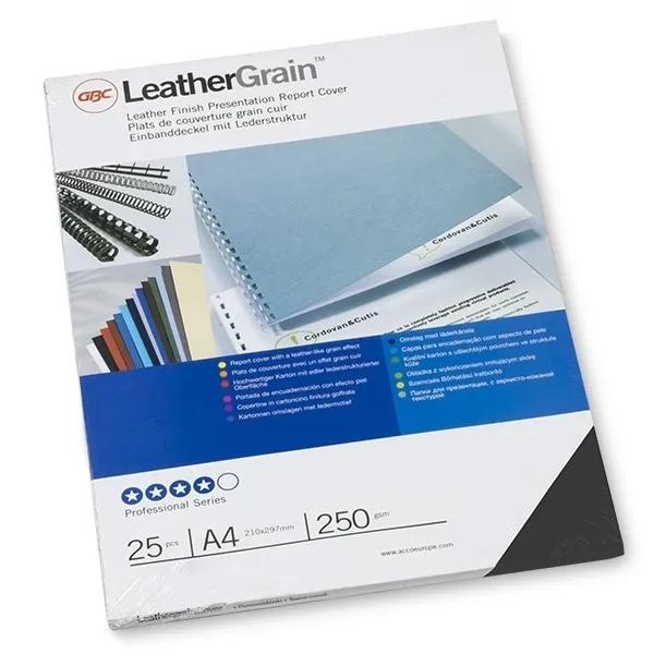 GBC CN040010 LeatherGrain Tapas de encuadernacion | A4 | 250 gr | negro | textura de piel | 25 unidades