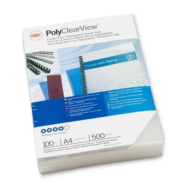 GBC ESP425500 PolyClearView Tapas de encuadernacion | 500 micras | mate transparente | 100 unidades