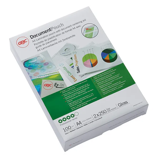 GBC fundas de laminacion de documentos | A4 | brillante | 2x250 micras | 100 unidades