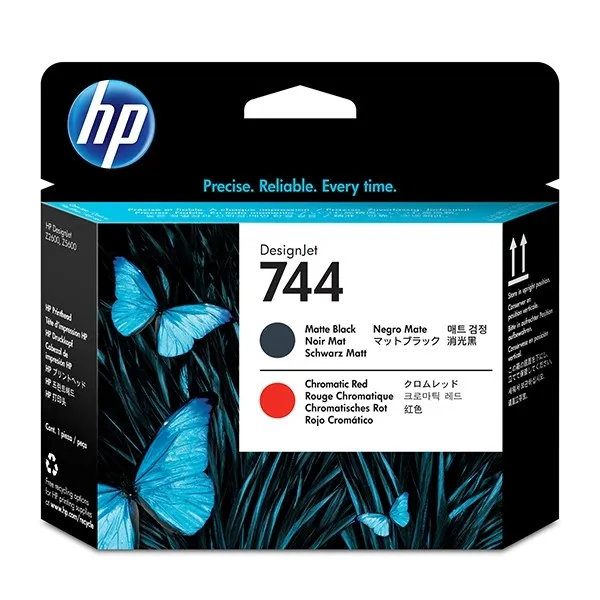 HP 744 (F9J88A) cabezal de impresión negro mate y rojo cromático (original)