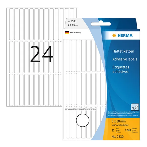 Herma Etiquetas multifuncionales 2530 de 6 x 50 mm, blancas (1248 etiquetas)