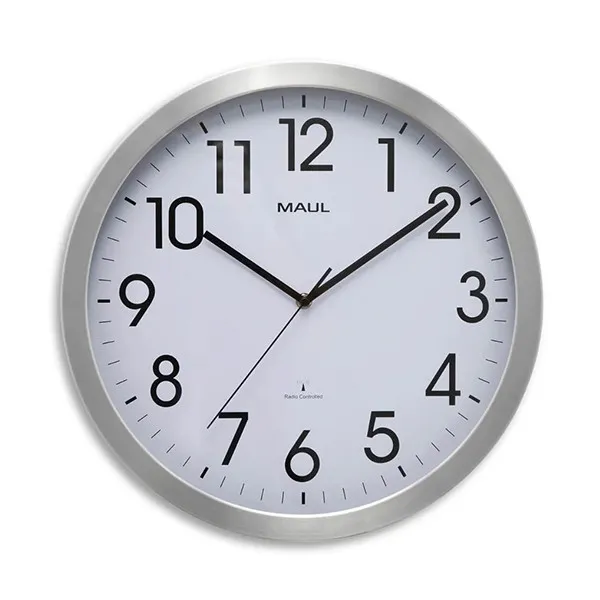 Reloj de pared radiocontrolado de aluminio gris plateado con esfera blanca (Ø 40 cm)