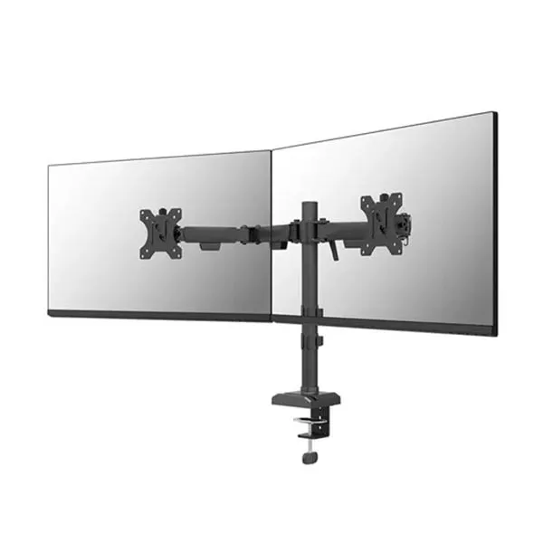 Neomounts Nero Quick Fix Brazo de monitor para 2 monitores negro (con abrazadera y pasacables de escritorio)