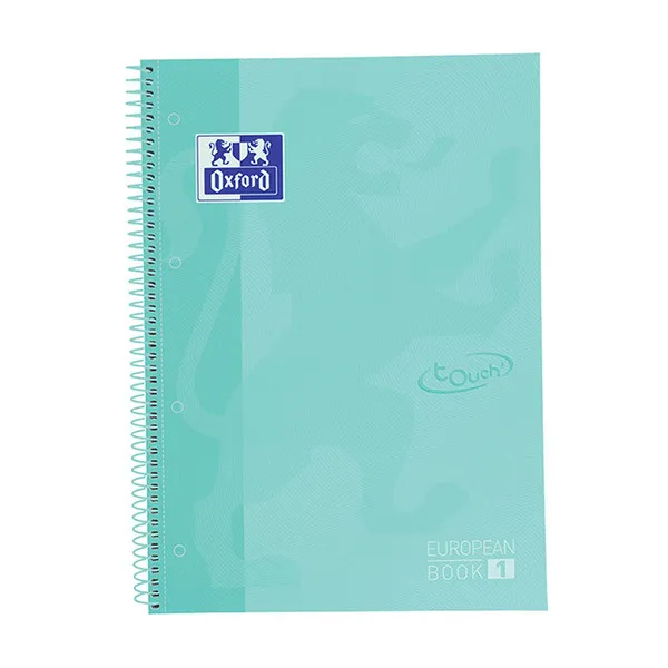 Oxford Touch Europeanbook 1 Cuaderno de espiral A4+ rayado de 90 g/m² y 80 hojas turquesa pastel