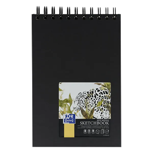 Oxford bloc de dibujo negro de tapa dura con espiral tamaño A5 225 gramos (40 hojas)