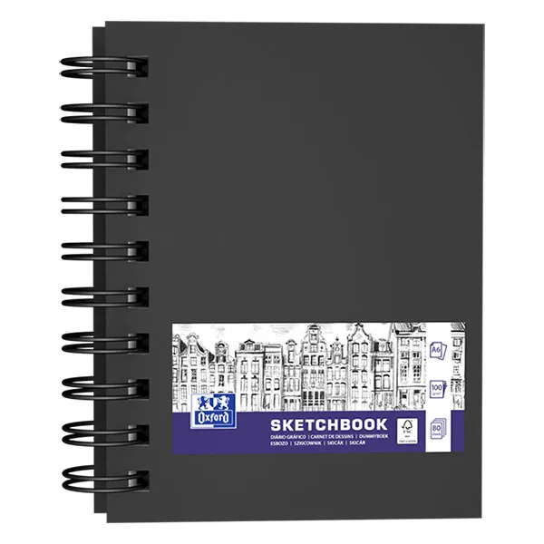 Oxford bloc de dibujo negro de tapa dura con espiral tamaño A6 100 gramos (80 hojas)