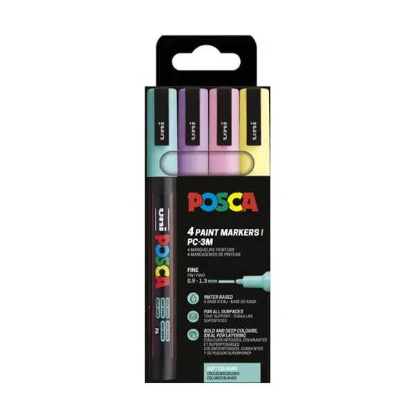 POSCA PC-3M pack rotuladores pastel (0,9 - 1,3 mm redondos) 4 unidades