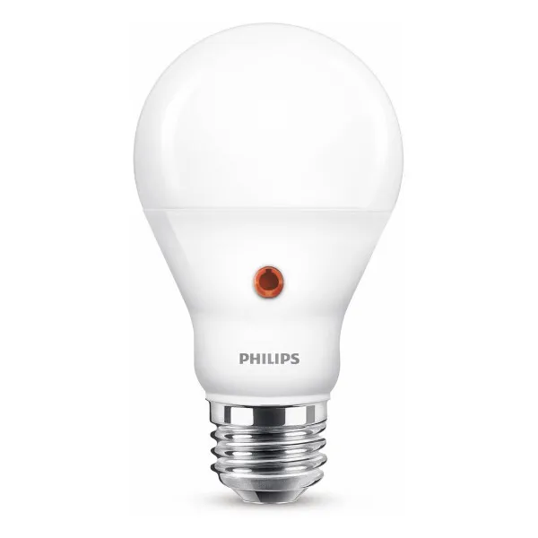 Philips Bombilla LED E27 pera mate con sensor día/noche de 7,5 W (60 W)