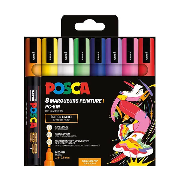 Juego de marcadores de pintura POSCA PC-5M Pop Colors (redondos de 1,8 a 2,5 mm) 8 uds