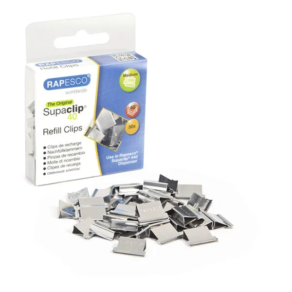 Rapesco Supaclip 40 Clips de recambio de acero inoxidable | 50 unidades