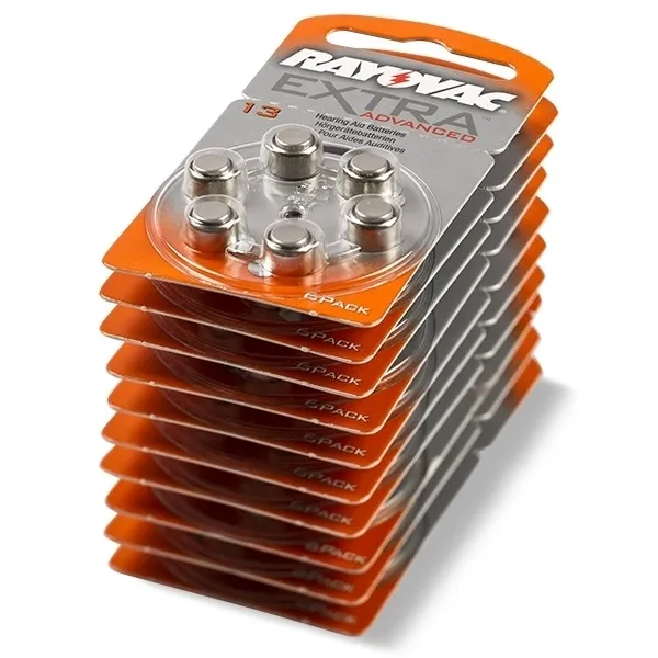 Rayovac extra advanced 13 pilas para audífonos naranjas 60 unidades