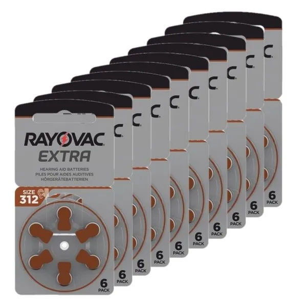 Rayovac extra advanced 312 pilas para audífonos marrones 60 unidades
