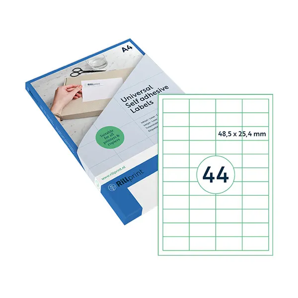 Rillprint Etiquetas A4 Transparente 48,5 x 25,4 mm — 44 por hoja | Pack 25 hojas