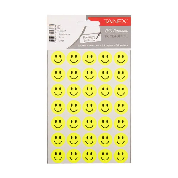 Tanex - Pegatinas de cara sonriente pequeñas de color amarillo neón (2 x 35 unidades)