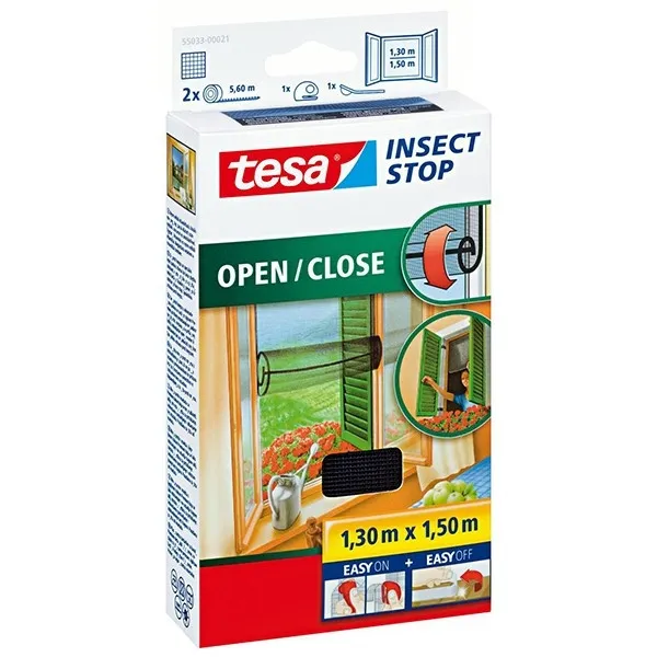 Tesa Insect Stop confort Mosquitera apertura/cierre (130 x 150 cm, negra)