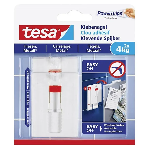 Tesa clavo adhesivo ajustable para azulejos y metal 4 kg (2 unidades)