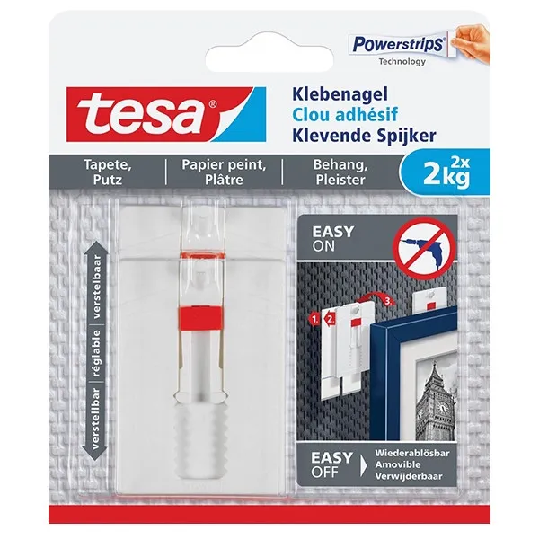 Tesa clavo adhesivo ajustable para superficies sensibles 2 kg (2 unidades)