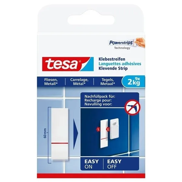 Tesa recambio de tiras adhesivas para azulejos y metal, 2 kg (9 unidades)