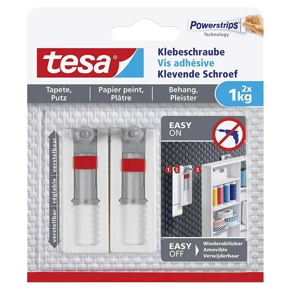 Tesa tornillo adhesivo ajustable para superficies sensibles 1 kg (2 unidades)