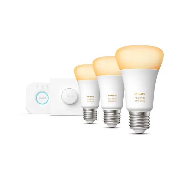 Philips Hue White Ambiance Kit De Inicio: 3 Bombillas Inteligentes E27 (1100) + Botón Inteligente