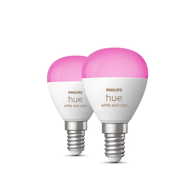 Philips Hue White & Color Ambiance Bombilla Esférica - Bombilla Inteligente E14 - (paquete De 2)
