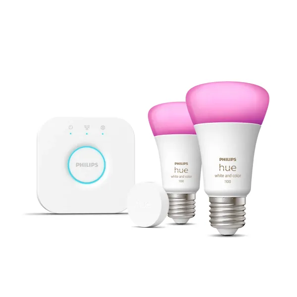 Philips Hue White & Color Ambiance Kit De Inicio: 2 Bombillas Inteligentes E27 (1100) + Botón Inteligente