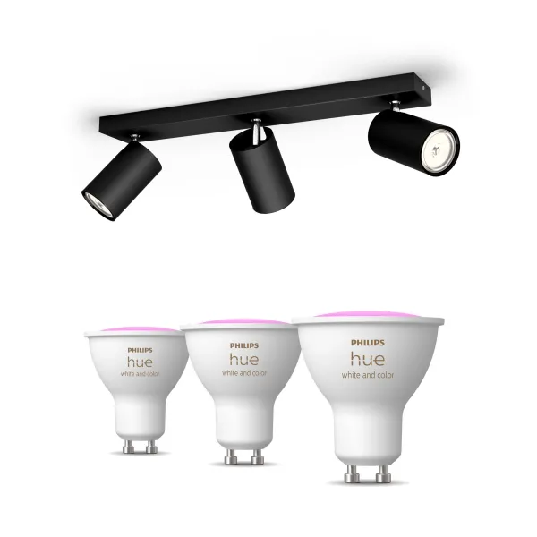Philips Pack: X2 Focos Philips Kosipo (negro) + 2 Bombillas Hue Gu10 Rgb