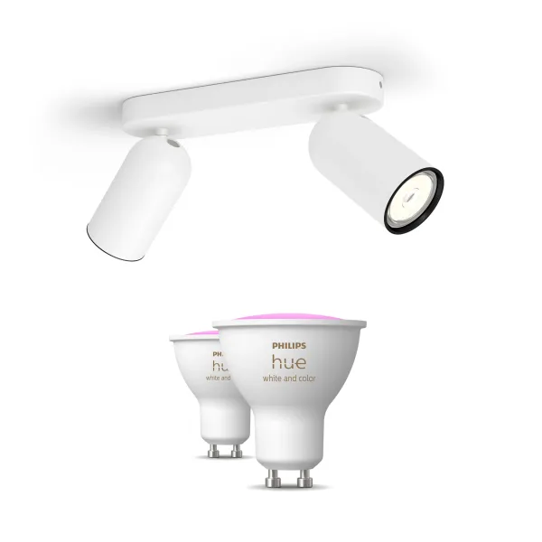 Philips Pack: X2 Focos Philips Pongee (blanco) + 2 Bombillas Hue Gu10 Rgb