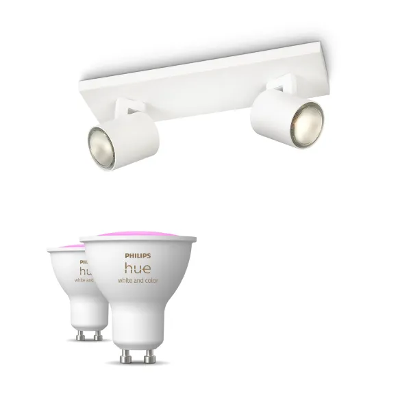 Philips Pack: X2 Focos Philips Runner (blanco) + 2 Bombillas Hue Gu10 Rgb