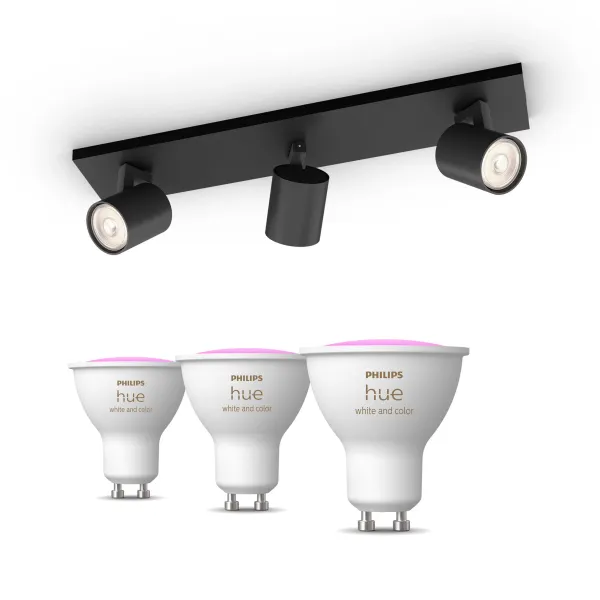 Philips Pack: X3 Focos Philips Runner (negro) + 2 Bombillas Hue Gu10 Rgb