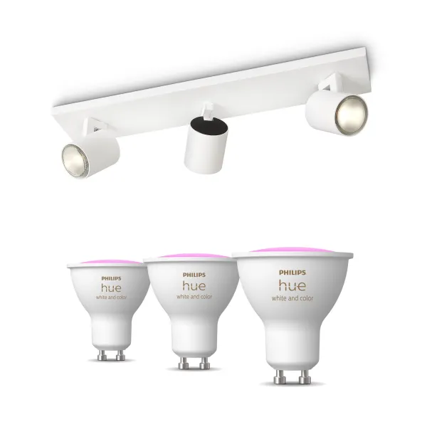 Philips Pack: X3 Focos Philips Runner (blanco) + 3 Bombillas Hue Gu10 Rgb