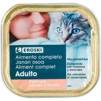 Paté de salmón para gato EROSKI, lata 100 g
