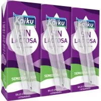 Leche semidesnatada sin lactosa KAIKU, pack 3x200 ml