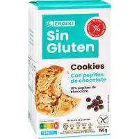Cookies con pepitas choco sin gluten EROSKI, paquete 150 g