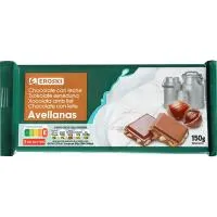 Chocolate con leche avellanas EROSKI, tableta 150 g