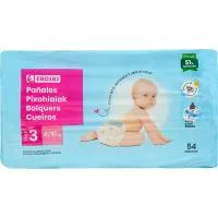 Pañal canales absorbentes 4-9 kg Talla 3 EROSKI, paquete 54 uds