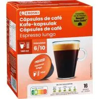 Café lungo compatible Dolce Gusto EROSKI, caja 16 uds